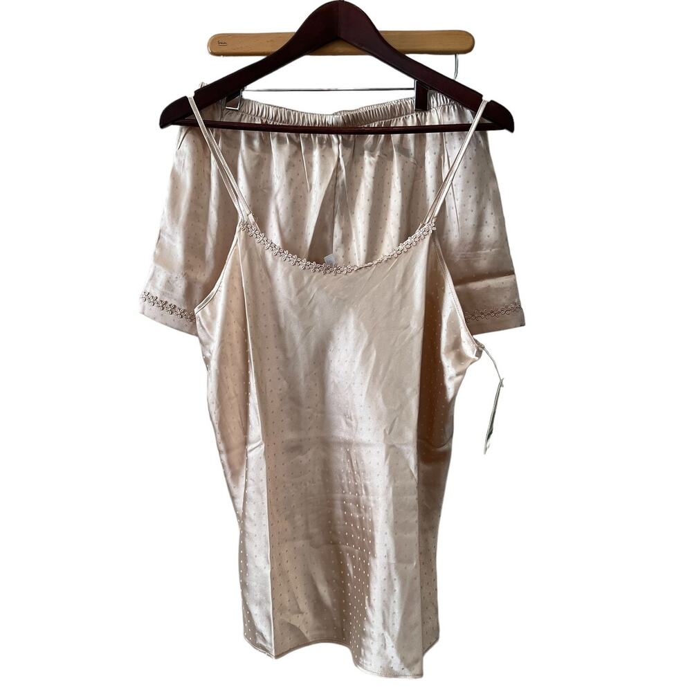 Flora Nikrooz Satin Camisole and Shorts Sleep Set Almond Beige L